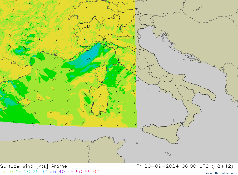 ветер 10 m Arome пт 20.09.2024 06 UTC