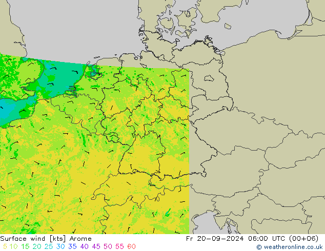 Vento 10 m Arome Sex 20.09.2024 06 UTC