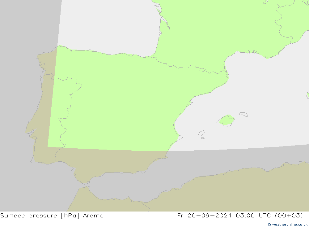 Presión superficial Arome vie 20.09.2024 03 UTC