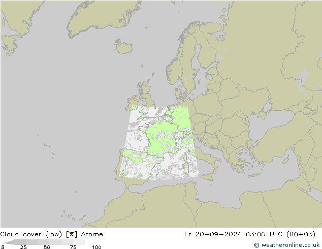 облака (низкий) Arome пт 20.09.2024 03 UTC