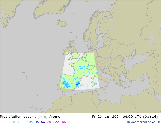 Precipitation accum. Arome Fr 20.09.2024 06 UTC