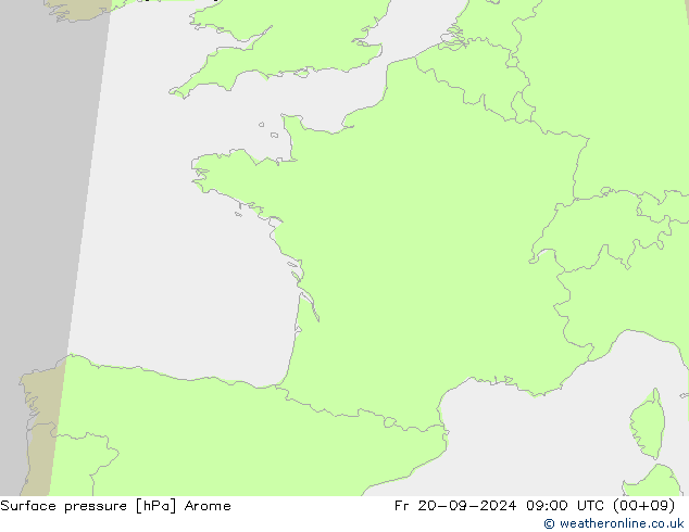 Surface pressure Arome Fr 20.09.2024 09 UTC