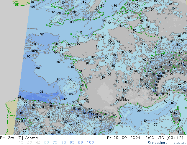 RH 2m Arome Fr 20.09.2024 12 UTC