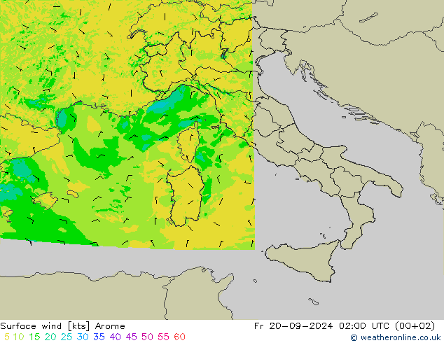 Vent 10 m Arome ven 20.09.2024 02 UTC