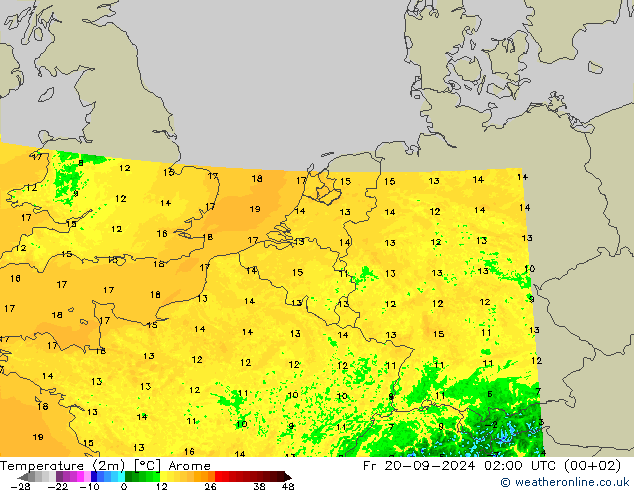 Temperaturkarte (2m) Arome Fr 20.09.2024 02 UTC