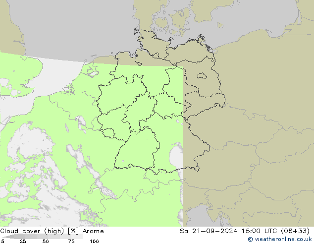 Bewolking (Hoog) Arome za 21.09.2024 15 UTC