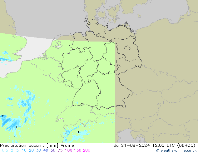 Precipitation accum. Arome Sáb 21.09.2024 12 UTC