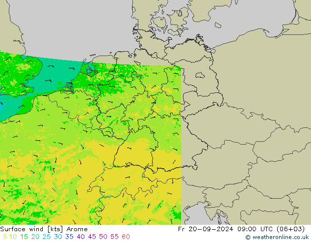 Vent 10 m Arome ven 20.09.2024 09 UTC