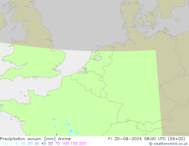 Precipitation accum. Arome пт 20.09.2024 08 UTC