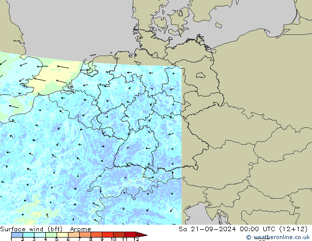 Surface wind (bft) Arome Sa 21.09.2024 00 UTC