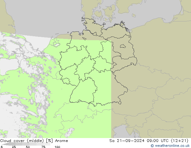 Nubi medie Arome sab 21.09.2024 09 UTC