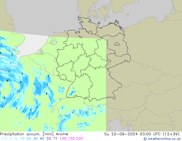 Precipitation accum. Arome  22.09.2024 03 UTC