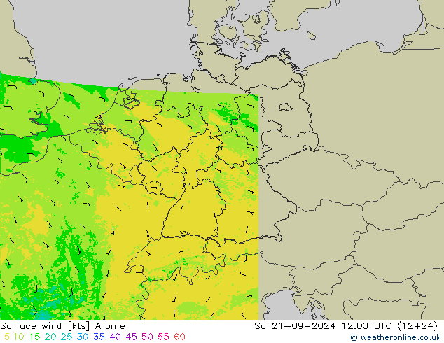 Wind 10 m Arome za 21.09.2024 12 UTC