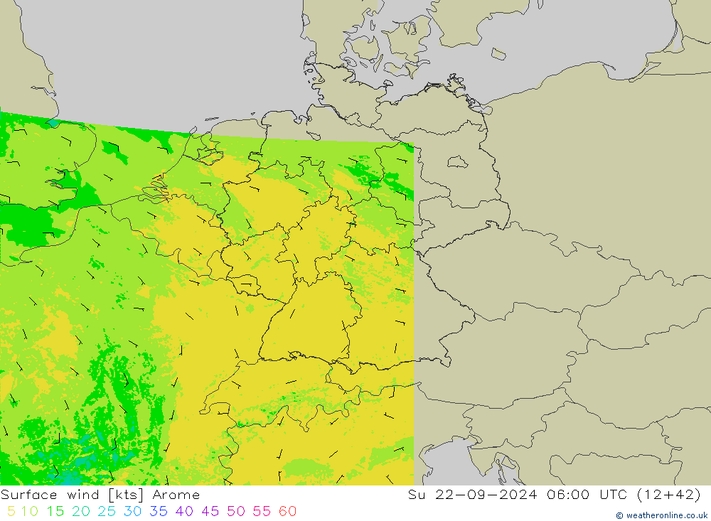 Bodenwind Arome So 22.09.2024 06 UTC