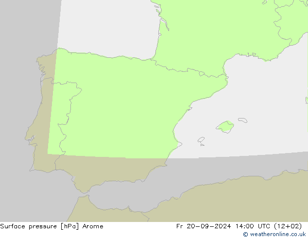 Atmosférický tlak Arome Pá 20.09.2024 14 UTC