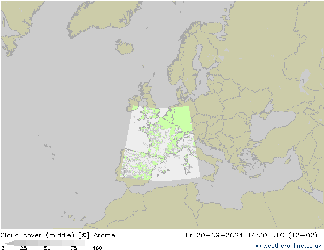 облака (средний) Arome пт 20.09.2024 14 UTC