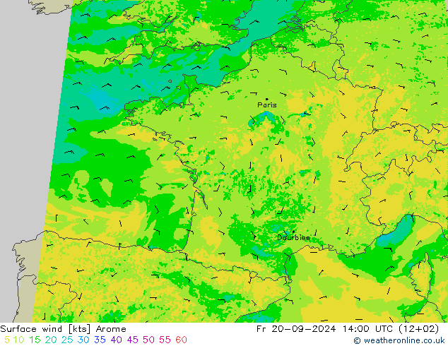 ветер 10 m Arome пт 20.09.2024 14 UTC