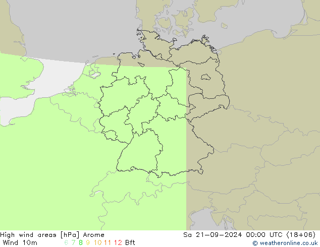 High wind areas Arome So 21.09.2024 00 UTC