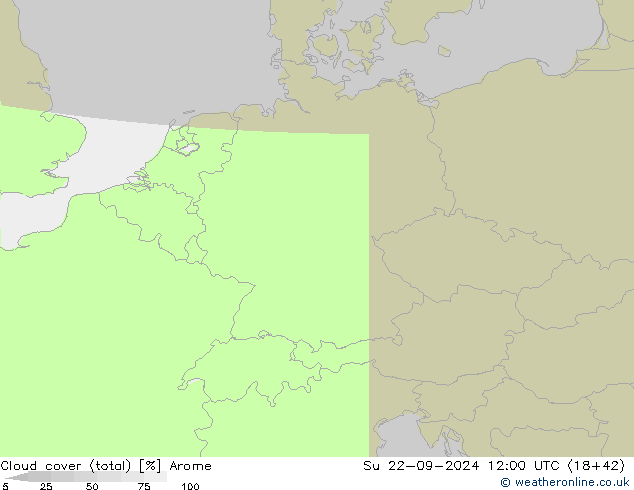 Cloud cover (total) Arome Su 22.09.2024 12 UTC