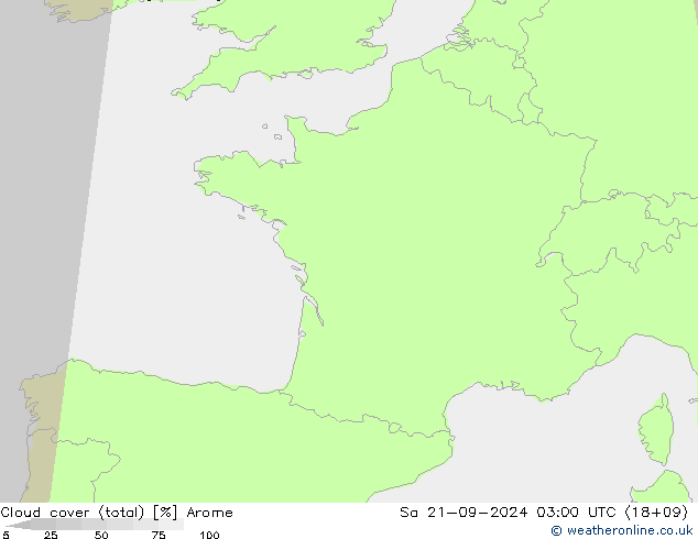 Bulutlar (toplam) Arome Cts 21.09.2024 03 UTC