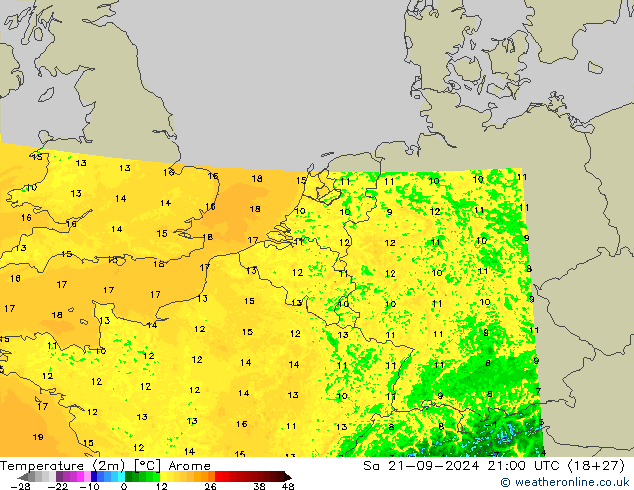 Temperature (2m) Arome Sa 21.09.2024 21 UTC