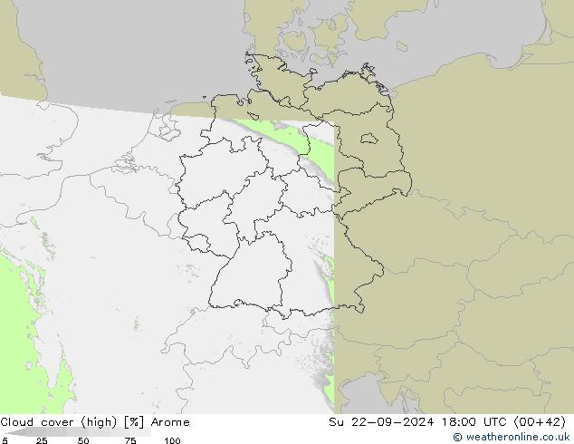 Bewolking (Hoog) Arome zo 22.09.2024 18 UTC