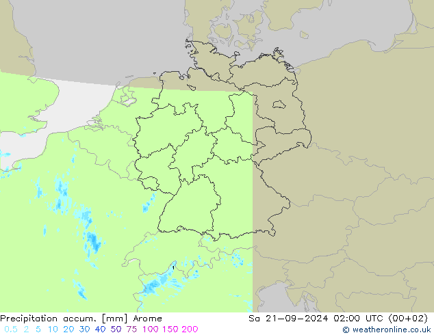 Precipitation accum. Arome 星期六 21.09.2024 02 UTC