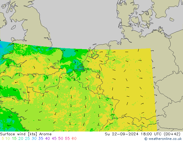 Wind 10 m Arome zo 22.09.2024 18 UTC