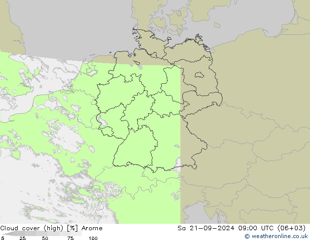 云 (中) Arome 星期六 21.09.2024 09 UTC