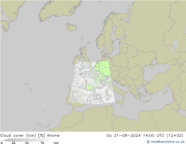 Cloud cover (low) Arome Sa 21.09.2024 14 UTC