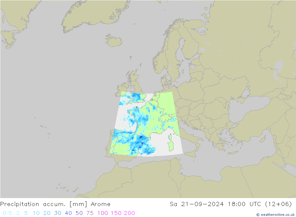 Precipitation accum. Arome 星期六 21.09.2024 18 UTC