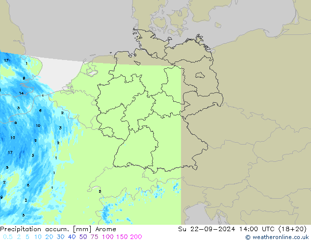 Precipitation accum. Arome 星期日 22.09.2024 14 UTC