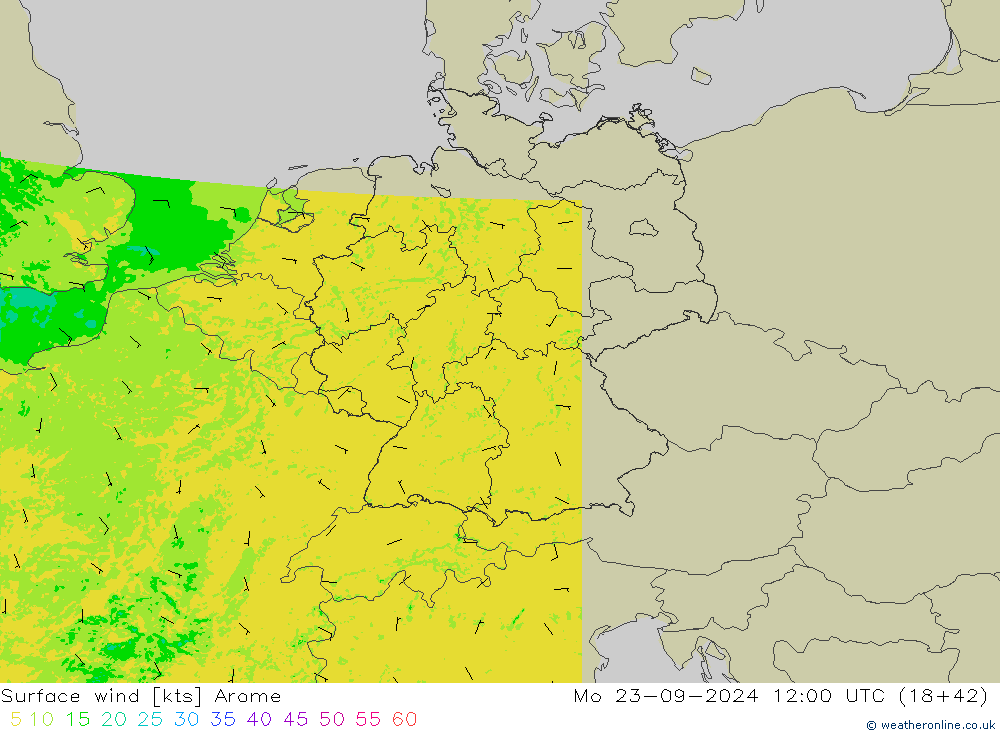 Vento 10 m Arome Seg 23.09.2024 12 UTC