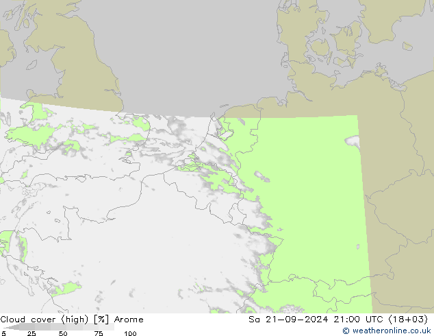 云 (中) Arome 星期六 21.09.2024 21 UTC