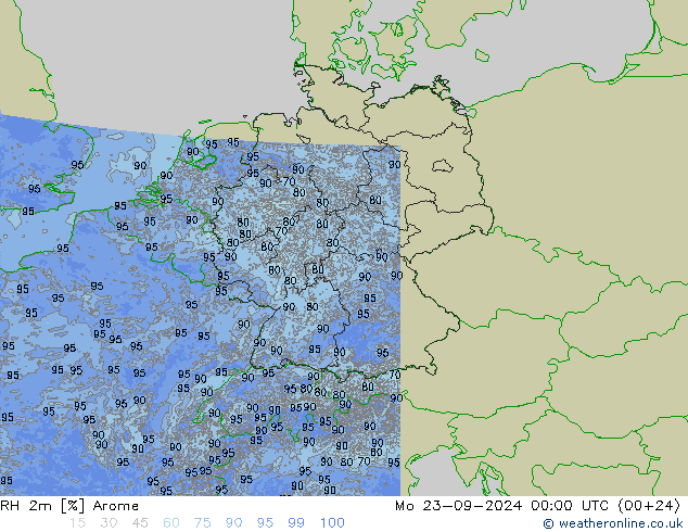 RH 2m Arome Mo 23.09.2024 00 UTC