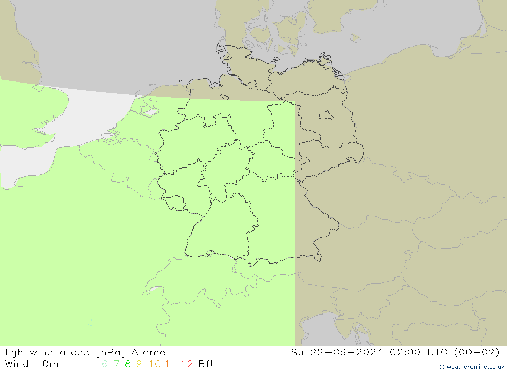 Windvelden Arome zo 22.09.2024 02 UTC