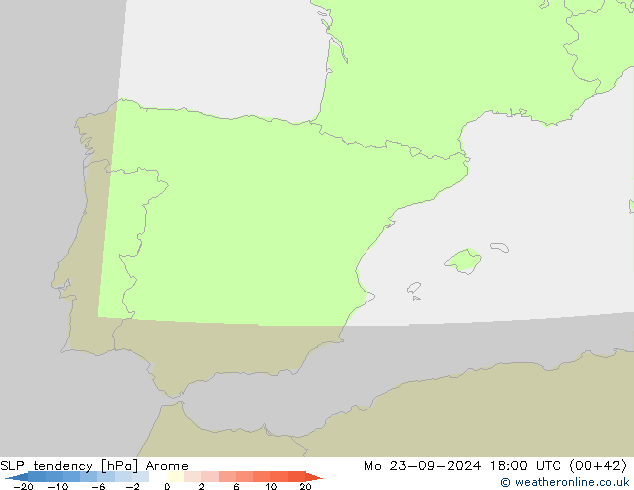 SLP tendency Arome Po 23.09.2024 18 UTC