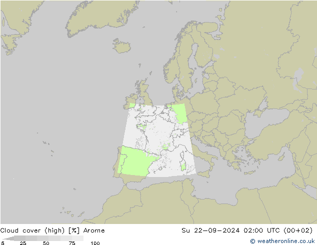 Nubes altas Arome dom 22.09.2024 02 UTC