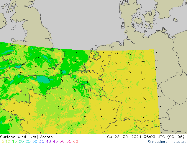 Bodenwind Arome So 22.09.2024 06 UTC