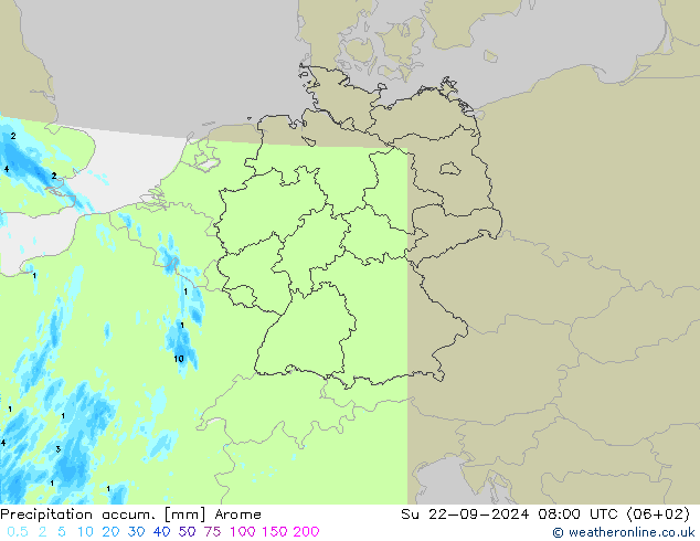 Precipitation accum. Arome Ne 22.09.2024 08 UTC