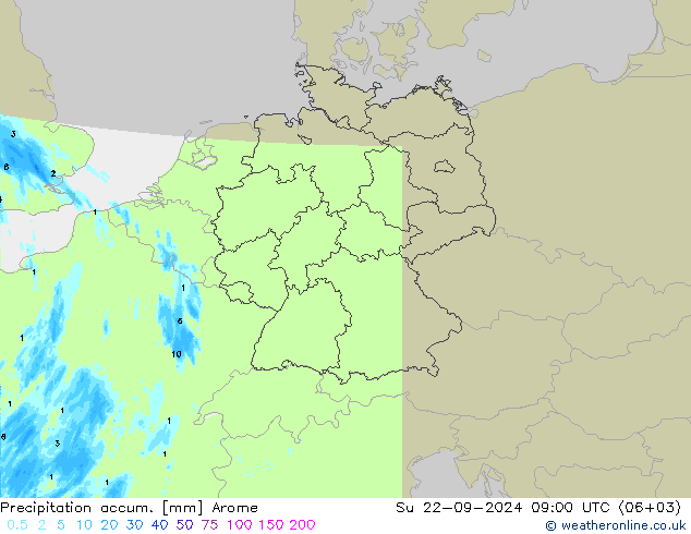 Precipitation accum. Arome Su 22.09.2024 09 UTC