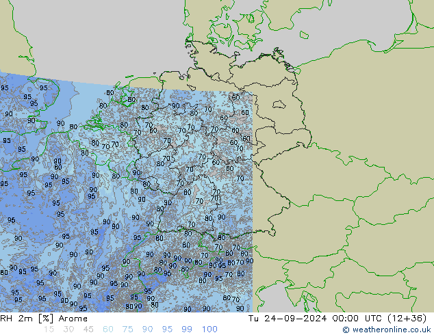 RH 2m Arome вт 24.09.2024 00 UTC