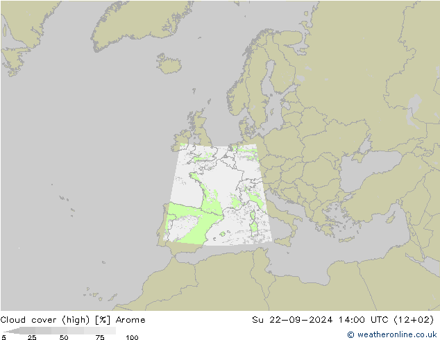 Nubes altas Arome dom 22.09.2024 14 UTC