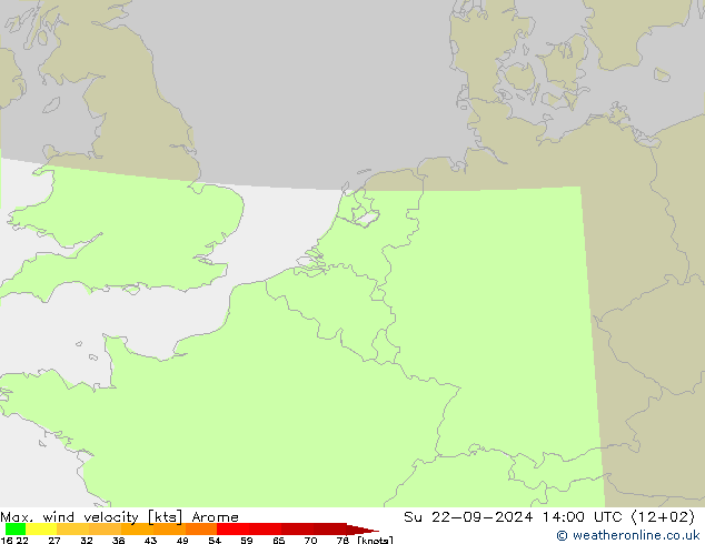 Max. wind velocity Arome  22.09.2024 14 UTC