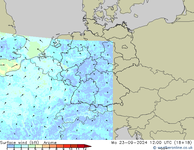  10 m (bft) Arome  23.09.2024 12 UTC