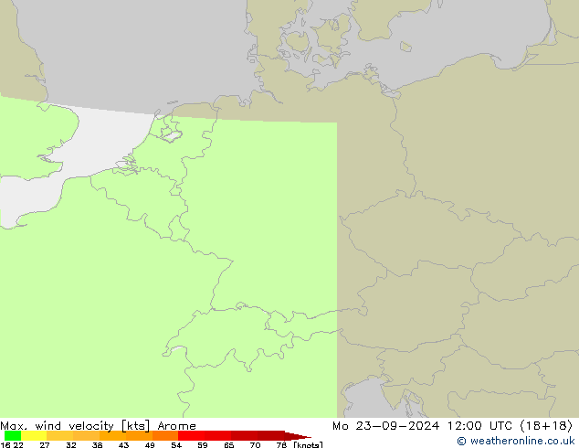 Max. wind velocity Arome пн 23.09.2024 12 UTC