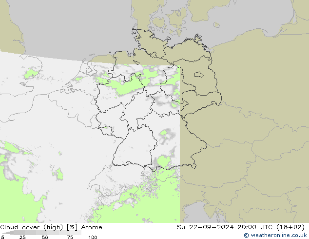 Bulutlar (yüksek) Arome Paz 22.09.2024 20 UTC