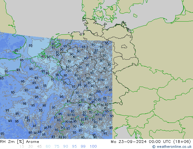 RH 2m Arome lun 23.09.2024 00 UTC