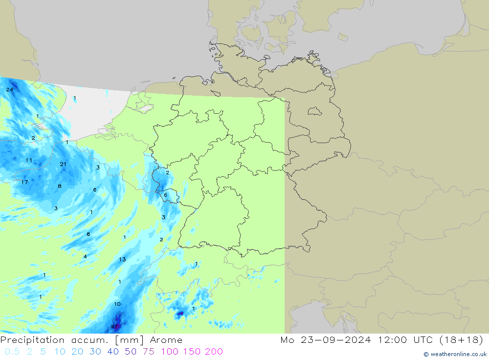 Toplam Yağış Arome Pzt 23.09.2024 12 UTC