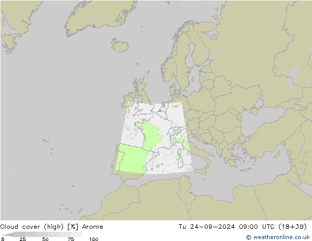 Nubes altas Arome mar 24.09.2024 09 UTC